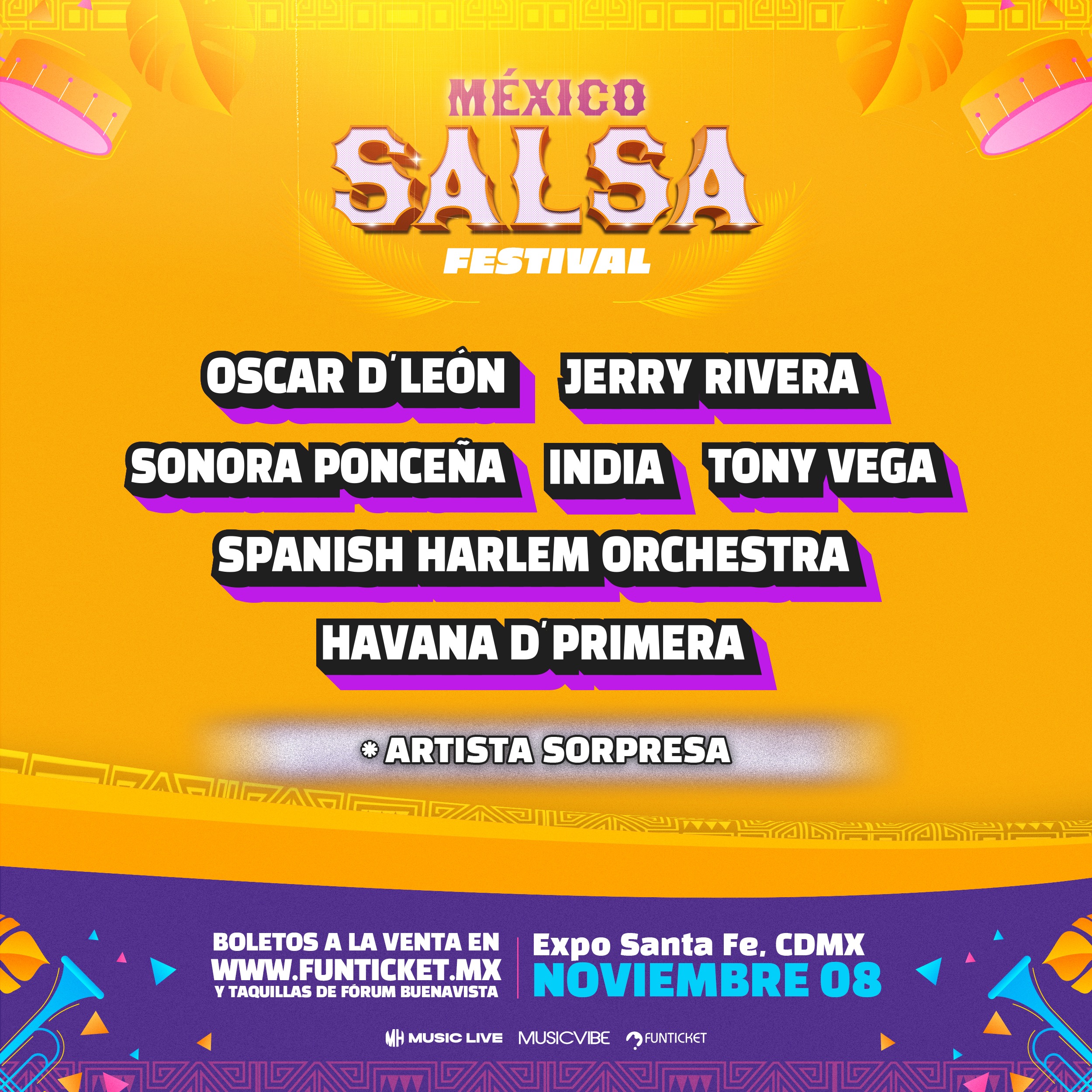 Lineup México Salsa Festival 2025 - Oscar D'León, Jerry Rivera, Sonora Ponceña, India, Tony Vega, Spanish Harlem Orchestra, Havana D'Primera - Festival de Salsa México Noviembre 8 Expo Santa Fe CDMX